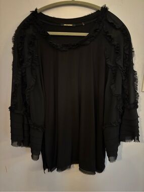 Kobi Halperin Black Ruffled Sheer-Sleeve Blouse